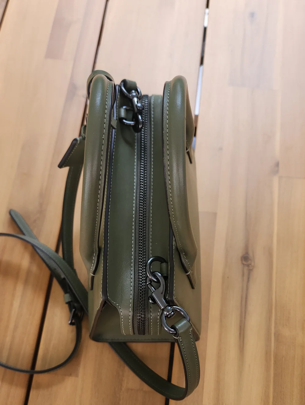 Coach Andrea Carryall Bag Leather Military Green Satchel Crossbody CP081